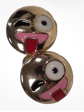 Emoji Tongue-Out Gold Tone Stud Earrings - Pink & Red Accents